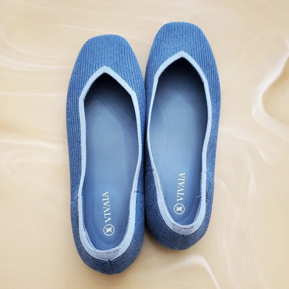 Vivaia Square-Toe V-Cut Margot Slip On Ballet Flats in Denim Blue Size 42/10.5
